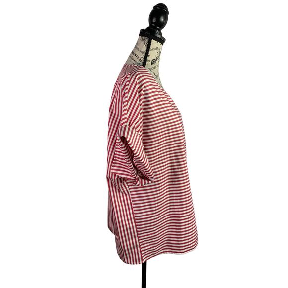Public School New York Women's Sz 4 Blouse White-Red Striped cotton Short sleeve - Picture 6 of 10